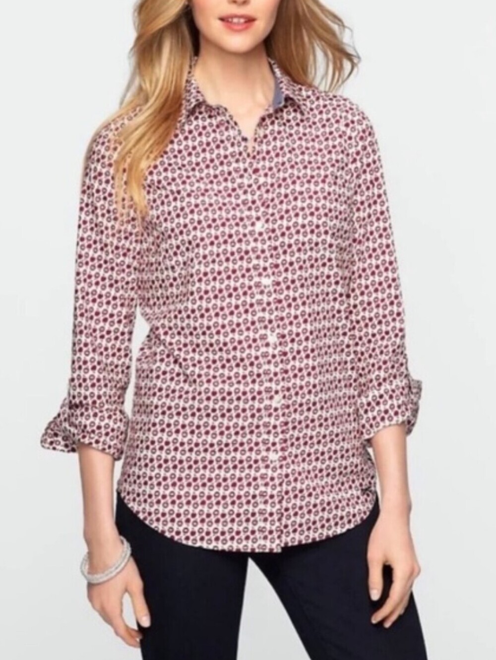 Talbots Red and White Apple Print Blouse 10